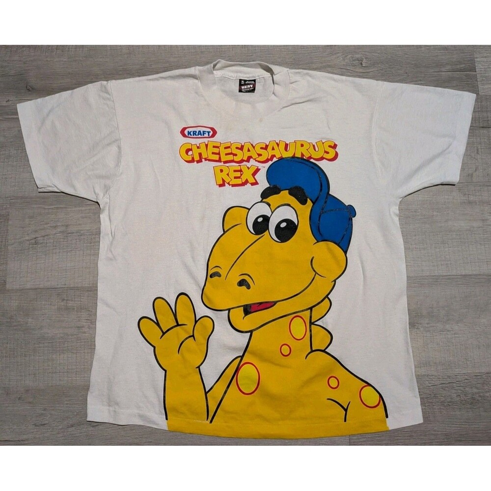 Vintage Cheesasaurus Rex T-Shirt Mens XL White 90S Kraft Cheese Tee Best Tag